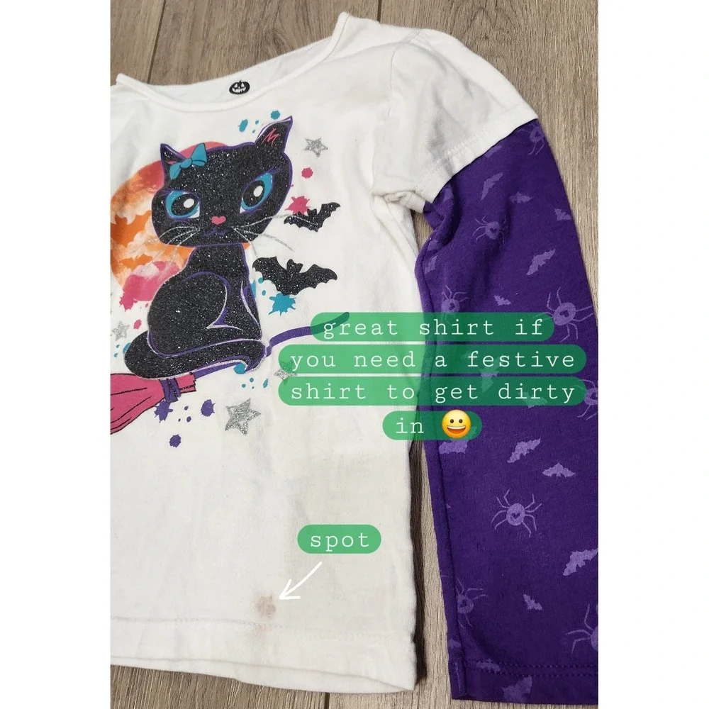 Halloween Graphic Shirts Toddler Girls 4T Witch Cat Purple Lot of 2 See photos